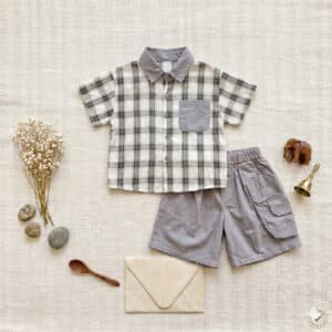 Setelan Kemeja Celana Pendek 2-6 Tahun Plaid Grey