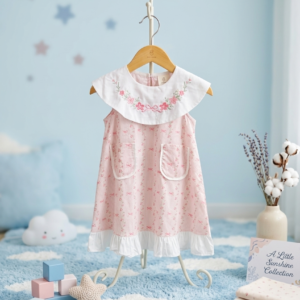 Dress Usia 2-7 Tahun Big Collar Pita Flower Pink