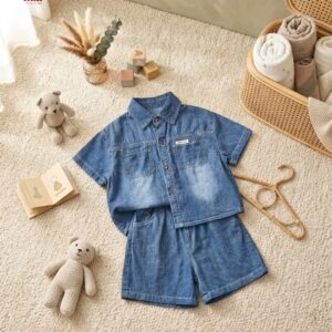Setelan 2-6 Tahun Kemeja + Celana Pendek Denim