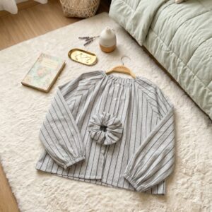Atasan 3-8 Tahun Blouse Stripe Scrunchie Grey