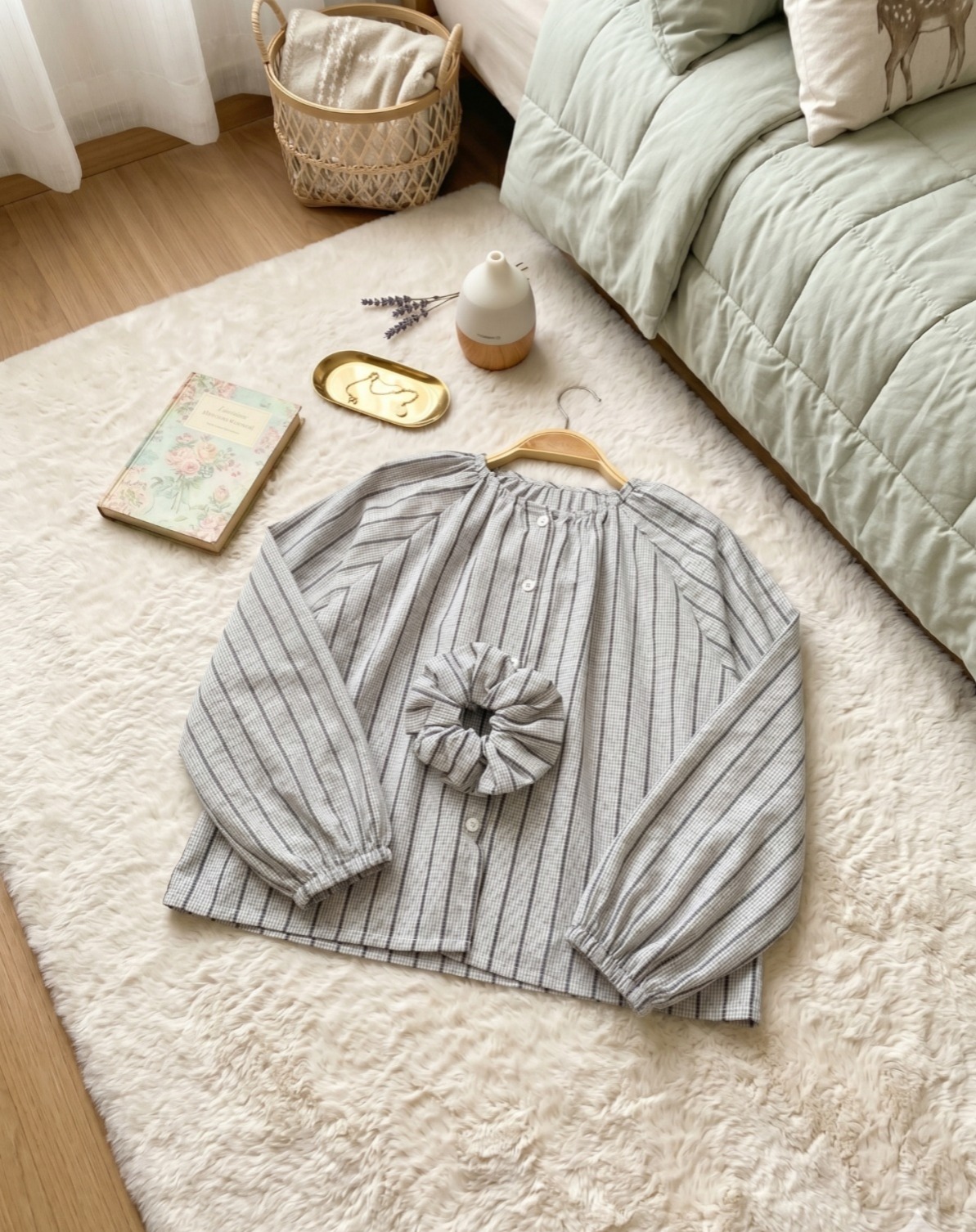 Atasan 3-8 Tahun Blouse Stripe Scrunchie Grey