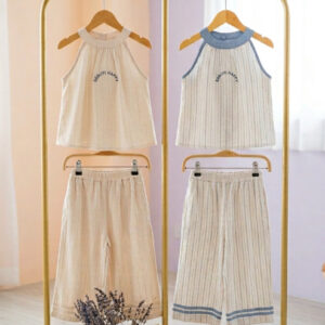 Setelan 4-8 Tahun Motif Garis Happy 2 Warna