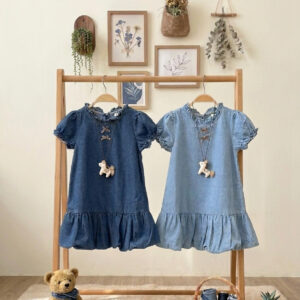 Dress 2-6 Tahun Kalung Pita Ruffle Denim 2 Warna