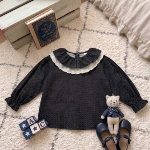 Atasan 3-7 Tahun Blouse Collar Lace Flower Dot Black