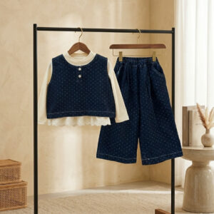 Setelan 2-6 Tahun Tshirt Vest Celana Polka Denim