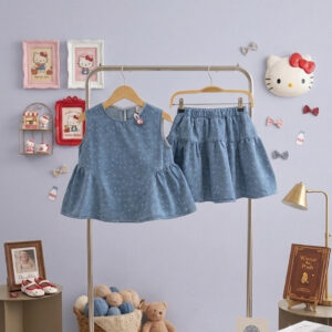 Setelan 1-5 Tahun Blouse + Rok Hellokitty Denim