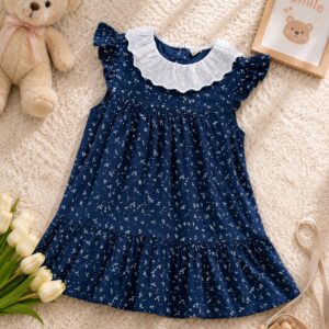 Dress 4-8 Tahun Motif Flower Collar Lace Navy
