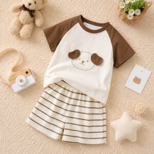 Setelan 1-5 Tahun Motif Puppy Stripe Brown
