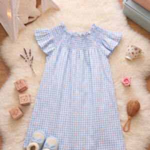 Dress Anak 2-7 Tahun Kerut Pita Blue