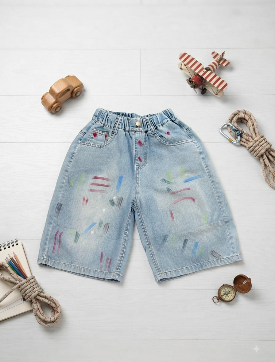 Celana 4-8 Tahun Denim 7/8 Motif Art