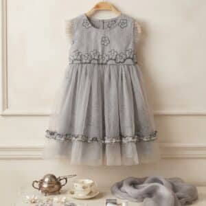 Dress 4-8 Tahun Stripe Tile Abu Flower